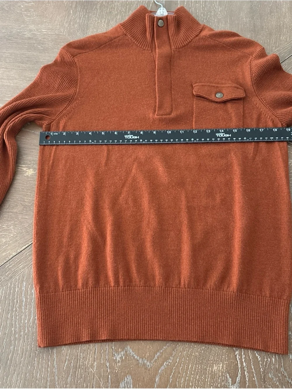 Banana Republic Men's Rust Zip-Neck Sweater with Snap Pocket Fine Merino Wool